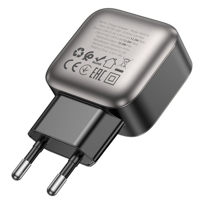 Зарядний пристрій BOROFONE 2xUSB BAS51A black (6941991116100)