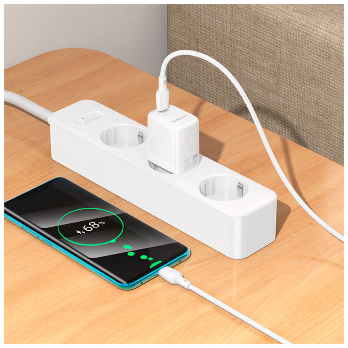Зарядний пристрій BOROFONE BN26 Fuente USB-C PD20W + cable USB-C to USB-C White (6941991120251)