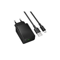 Зарядний пристрій BOROFONE USB QC3.0 + cable USB to Micro 5P black (6941991122651)