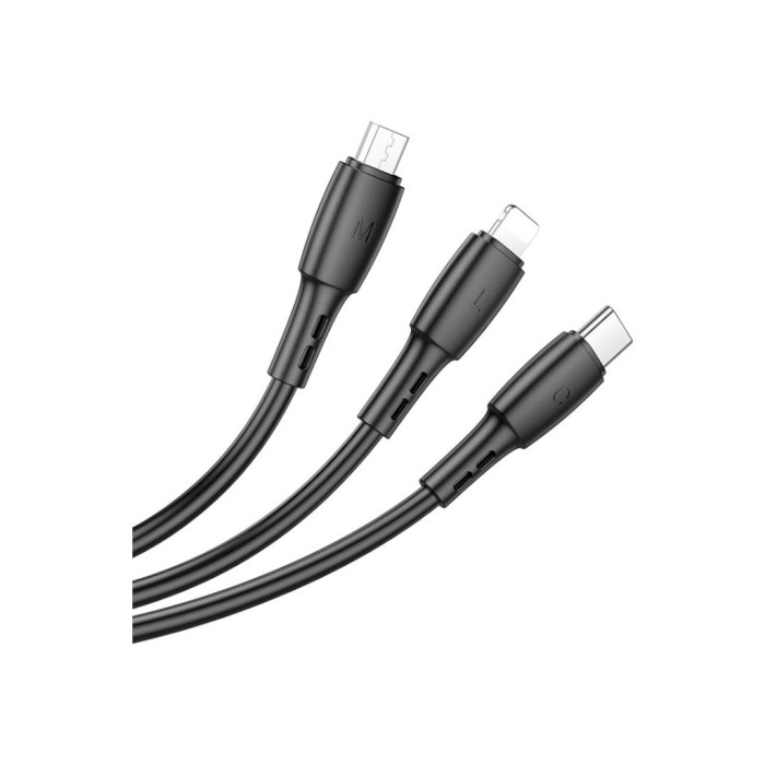 Дата кабель USB 2.0 AM to Lightning + Micro 5P + USB-C 1.0m 2A PVC BX71 black BOROFONE (6974443384543)