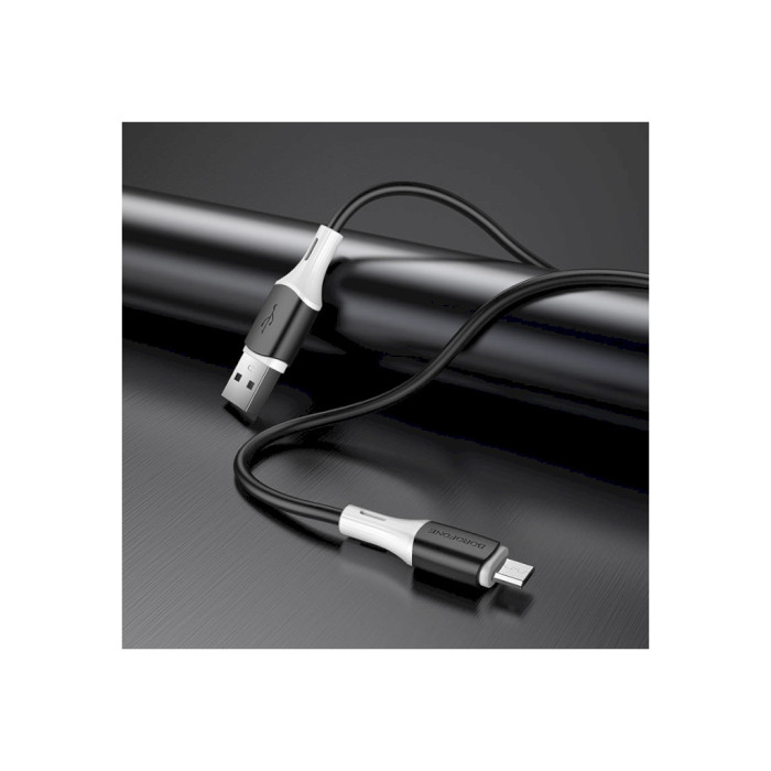 Дата кабель USB 2.0 AM to Micro 5P 1.0m 2.4A silicone BX79 black BOROFONE (6974443384765)