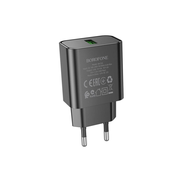 Зарядний пристрій BOROFONE BA72A USB QC3.0 black (6974443388541)