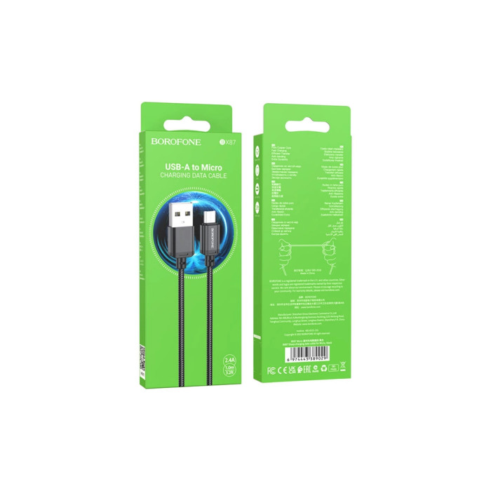 Дата кабель USB 2.0 AM to Micro 5P 1.0m black BOROFONE (6974443389029)