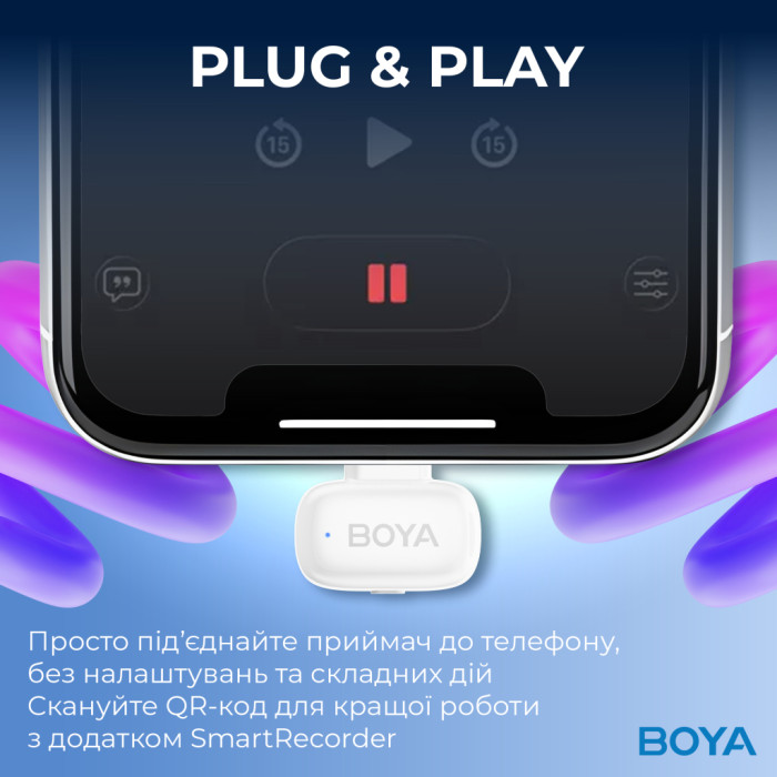 Мікрофон Boya mini-13 Type-C/Lightning White (mini-13)