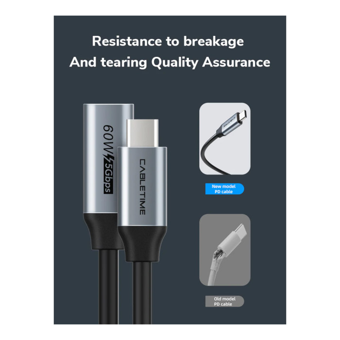 Дата кабель USB-C M/F 0.5m 5Gbps 60W 4K60Hz Cabletime (CA913664)