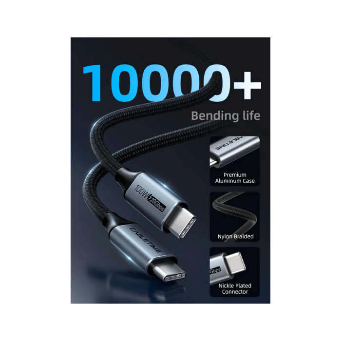 Дата кабель USB-C to USB-C 2.0m 100W USB3.1 20Gbps 4K60Hz Cabletime (CA914234)