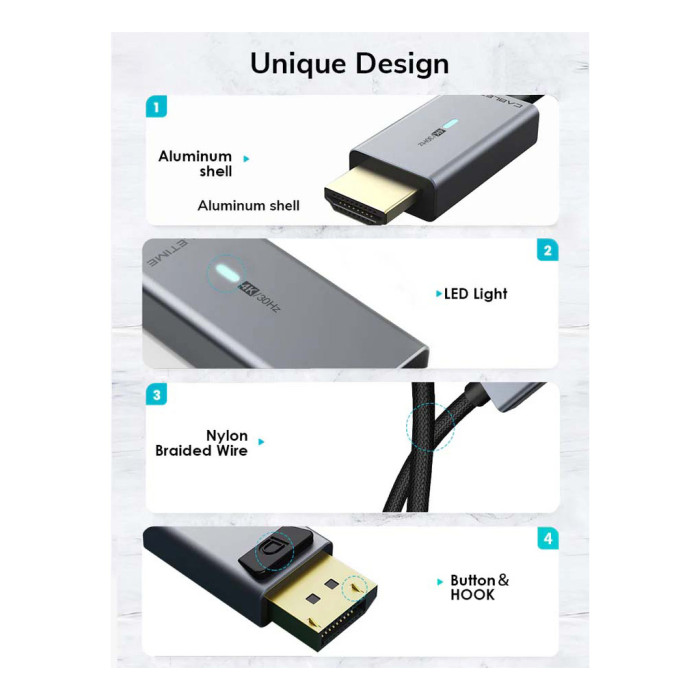 Кабель мультимедійний DisplayPort M to HDMI M 1.8m 4K30Hz Cabletime (CA915323)