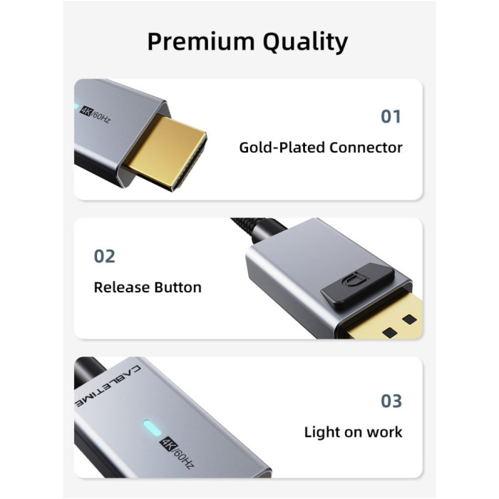 Кабель мультимедійний DisplayPort M to HDMI M 3.0m 4K60Hz Cabletime (CA915330)
