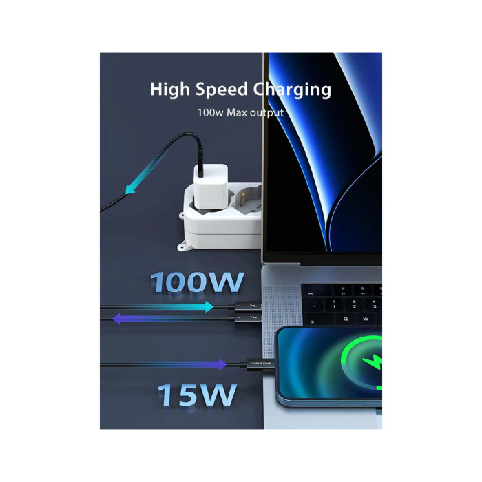 Дата кабель USB-C to USB-C 0.5m Thunderbolt 3 100W (20V/5A) 5K60Hz Cabletime (CA915392)