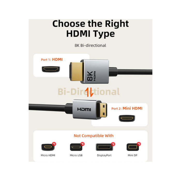 Кабель мультимедійний HDMI mini M to HDMI M 0.5m 8K60Hz Cabletime (CA915859)