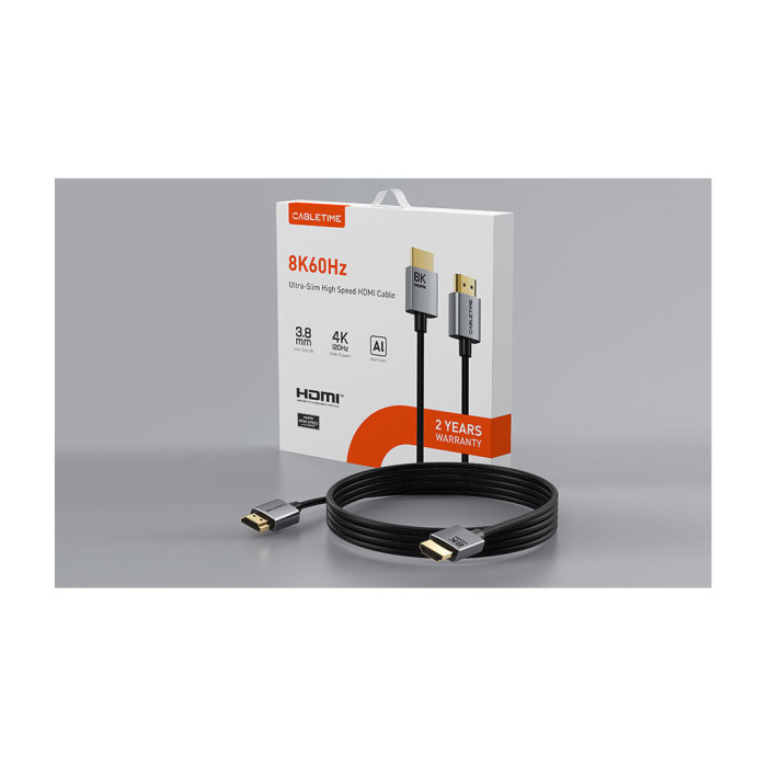 Кабель мультимедійний HDMI M to HDMI M 2.0m V2.1 8K60Hz Cabletime (CA915910)