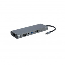 Концентратор Cablexpert USB-C 8-in-1 USB3.0/HDMI/DP/VGA/PD/CR/1Gbit/audio (A-CM-COMBO8-01)