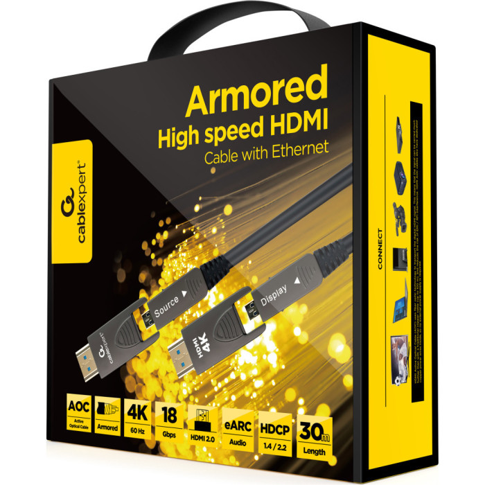 Кабель мультимедійний HDMI M to HDMI M 30.0m V2.0 4K60Hz A/D to A/D AOC Cablexpert (CCAP-HDMIDD-AOC-30M)