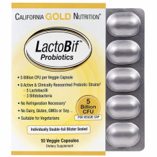 Пробіотики California Gold Nutrition Пробіотик LactoBif, Probiotics, 5 млрд КУО, 10 овочевих капс (CGN-00964)