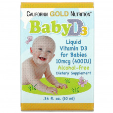 Вітамін California Gold Nutrition Дитячий вітамін D3 400 МО, Baby Vitamin D3 Liquid, 10 мл (CGN-01034)