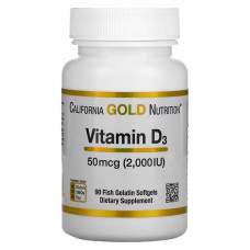 Вітамін California Gold Nutrition Вітамін D3, 2000 МО, Vitamin D3, 90 капсул з риб'ячого желатину (CGN-01179)