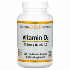 Вітамін California Gold Nutrition Вітамін D3, 5000 МО (125 мкг), 360 желатинових капсул (CGN01066)