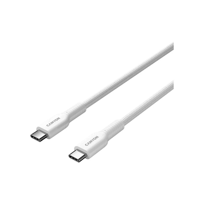 Дата кабель USB-C to USB-C 1.0m OnWire 60CL C-C 60W COLOR Braided 1m White Canyon (CND-CCAP60AB10W)