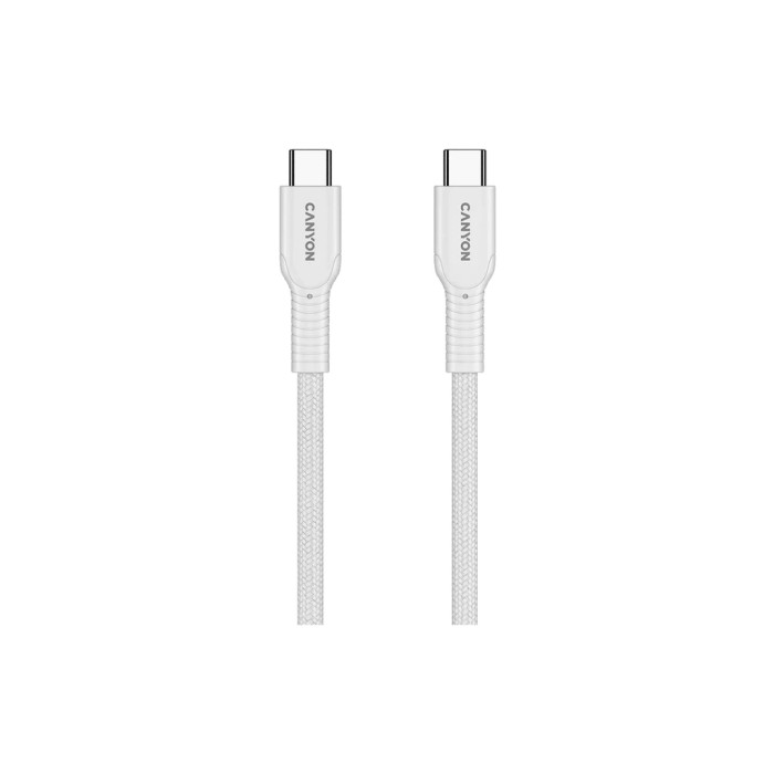 Дата кабель USB-C to USB-C 1.0m OnWire 60CL C-C 60W COLOR Braided 1m White Canyon (CND-CCAP60AB10W)