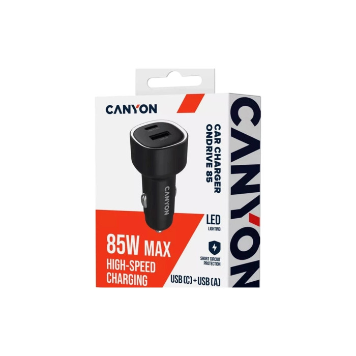 Зарядний пристрій Canyon 1xUSB + 1xUSB-C PD85W black (CNE-CCABR8AC)