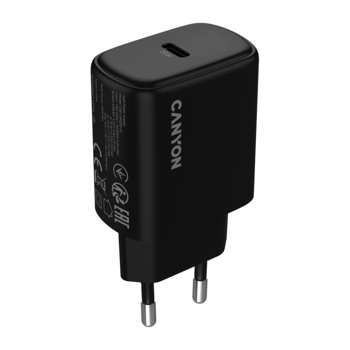Зарядний пристрій Canyon OnCharge 200 20W 1xPD EU Black (CNE-CHA200-11)