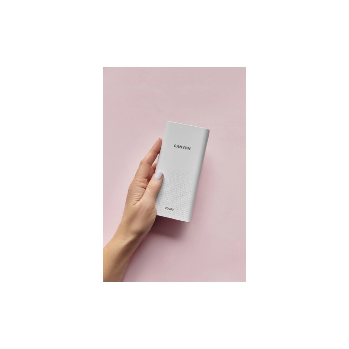 Батарея універсальна Canyon 20000mAh, Input 5V/2A, Output 5V/2.1A(Max), White (CNE-CPB2001W)
