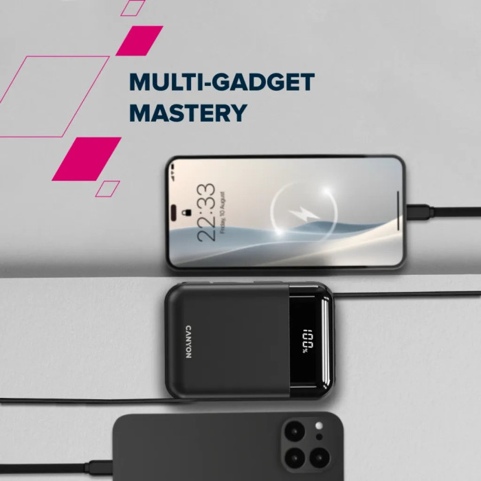 Батарея універсальна Canyon 20000mAh OnPower 204 PD/20W Built-in Lightning Cable (CNS-CPB204B)