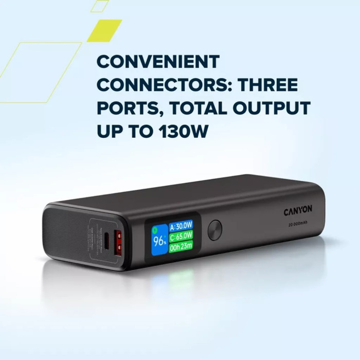 Батарея універсальна Canyon 20000mAh OnPower 230 TFT PD/130W Dark Grey (CNS-CPB230DG)