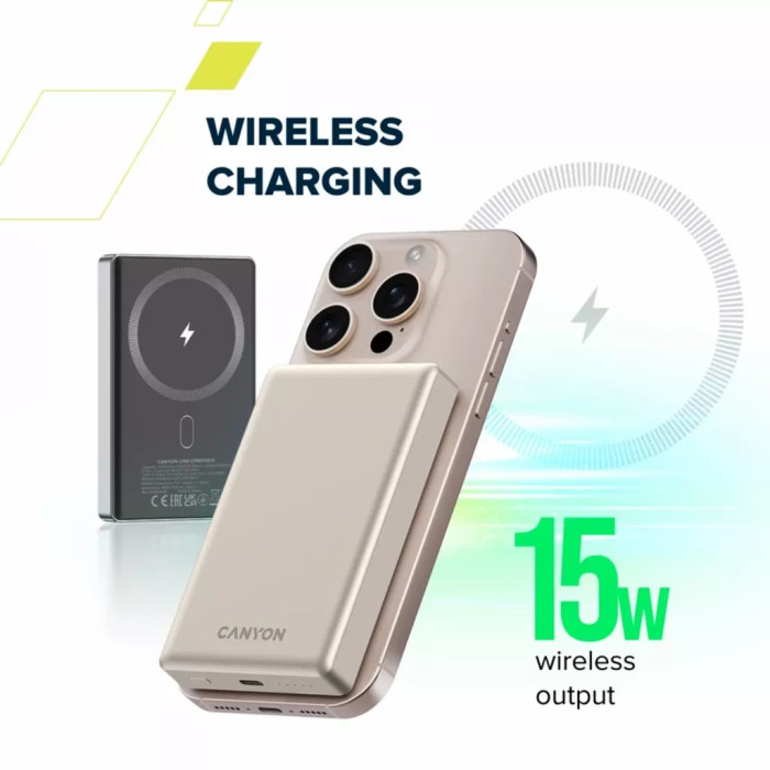 Батарея універсальна Canyon 10000mAh OnPower 510 slim Magsafe PD/20W Beige (CNS-CPB510BE)