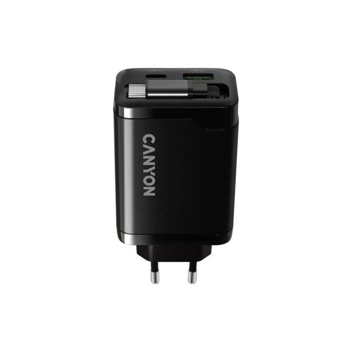 Зарядний пристрій Canyon 1xUSB-C PD65W + 1xUSB QC3.0 + cable USB-C to USB-C black (CNS-CURC65ACB)