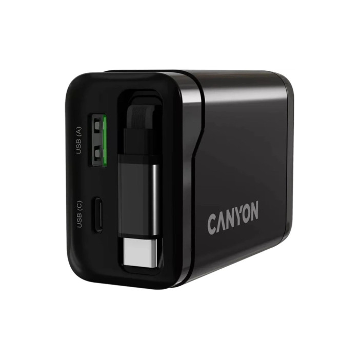 Зарядний пристрій Canyon 1xUSB-C PD65W + 1xUSB QC3.0 + cable USB-C to USB-C black (CNS-CURC65ACB)
