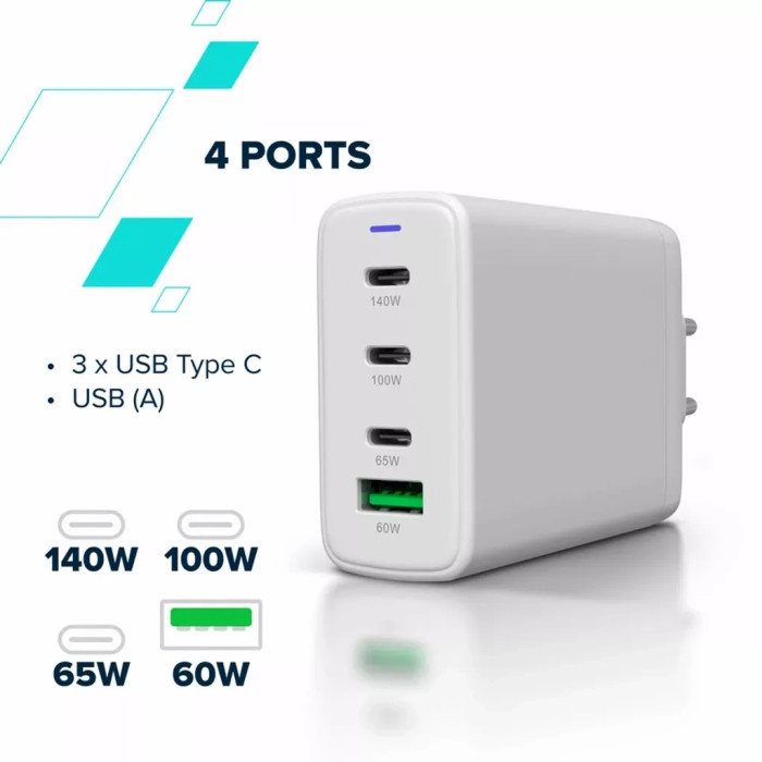 Зарядний пристрій Canyon CU140ACC GaN 150W 3xPD 1xQC EU White (CNS-CUW140ACC)
