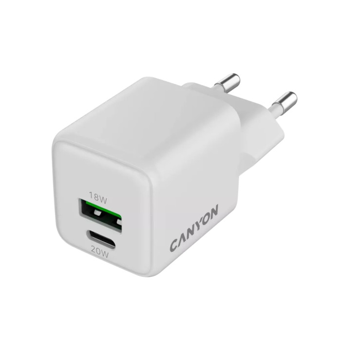Зарядний пристрій Canyon CU20AC GaN 20W 1xPD 1xQC EU White (CNS-CUW20AC)