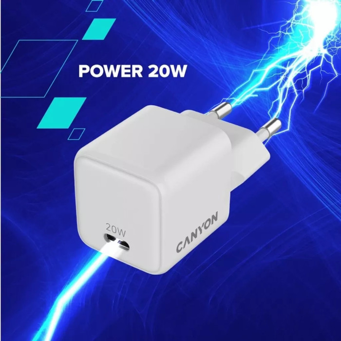 Зарядний пристрій Canyon CU20C GaN 20W 1xPD EU White (CNS-CUW20C)
