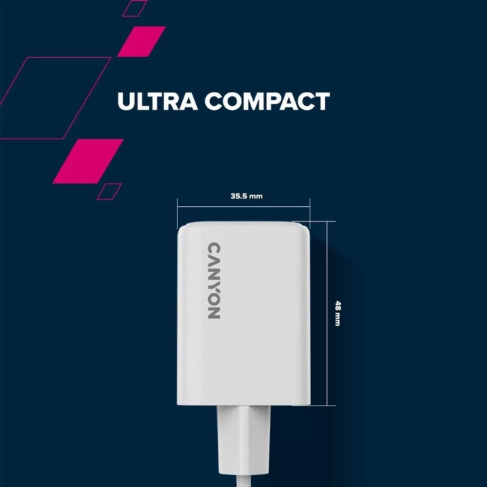 Зарядний пристрій Canyon CU45CC GaN 45W 2xPD EU White (CNS-CUW45CC)