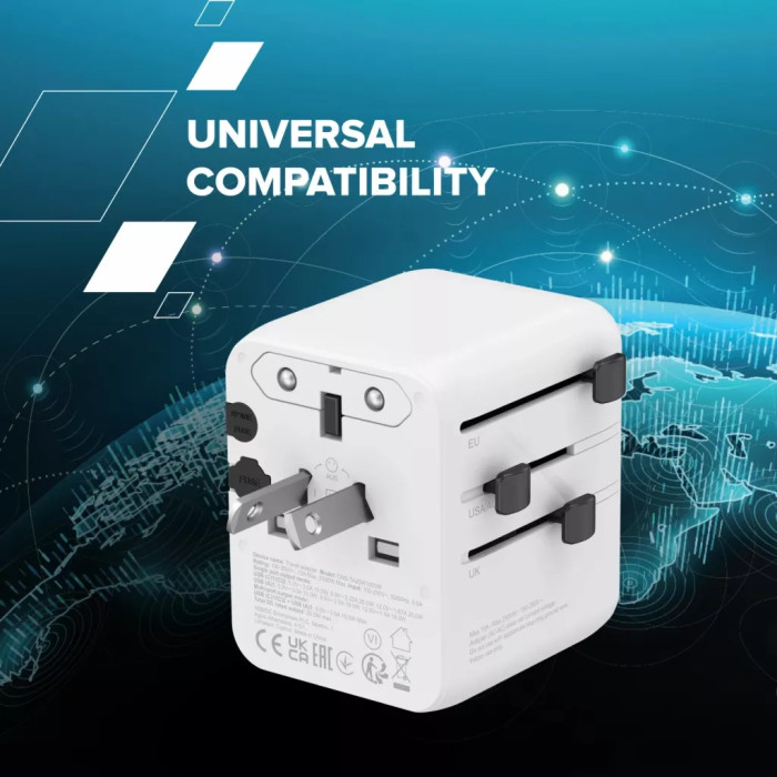 Зарядний пристрій Canyon OnTour 20 2xUCB-C + USB-A EU/UK/US/AUS 20W White (CNS-TA20W1005W)