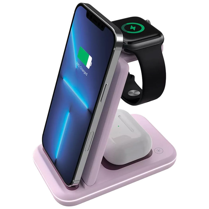 Зарядний пристрій Canyon WS-304 Foldable 3in1 Wireless charger Iced Pink (CNS-WCS304IP)