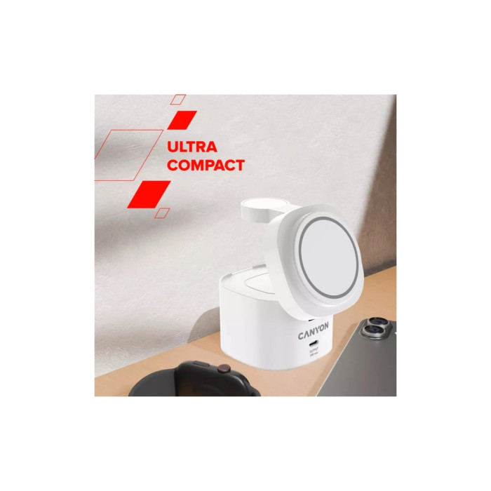 Зарядний пристрій Canyon 4-in-1 wireless charging stand 30W + cable 1.0m white (CNS-WCS405WW/A)
