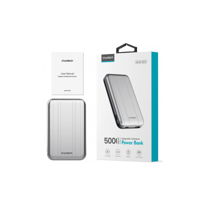 Батарея універсальна Choetech Magnetic Wireless 5000mAh 10W, USB-A,USB-C In/Out (B655 / 6932112104779)
