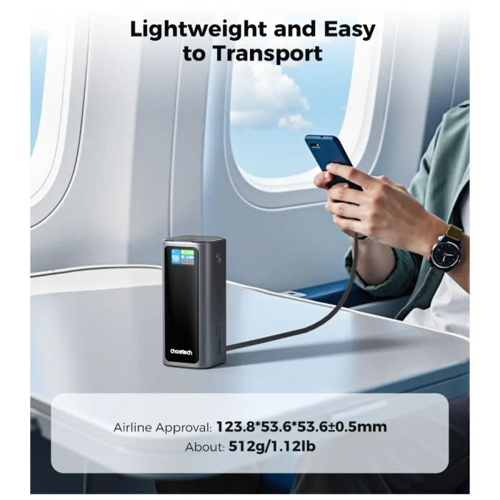 Батарея універсальна Choetech 20000mAh, PD/130W, QC, AFC , TFT, pass-through charging (B815C)