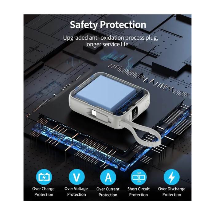 Батарея універсальна Choetech 10000mAh, 35W. PD/3.0, LED Display, buid-in type-C cabel, Silver (B832-SL)