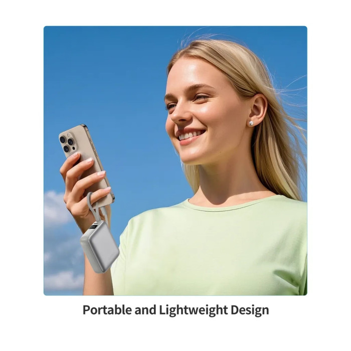 Батарея універсальна Choetech 10000mAh, 35W. PD/3.0, LED Display, buid-in type-C cabel, Silver (B832-SL)