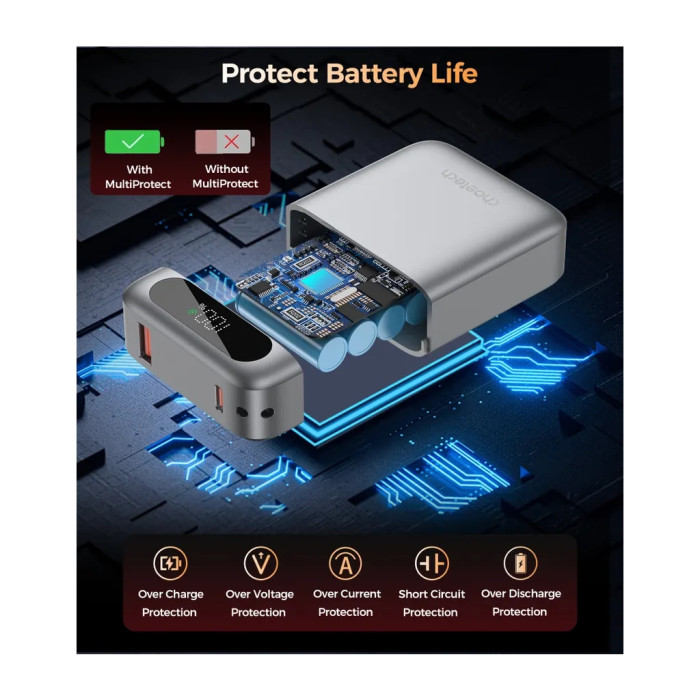 Батарея універсальна Choetech 10000mA, 22.5W, PD, QC, grey (B860-CCGY)