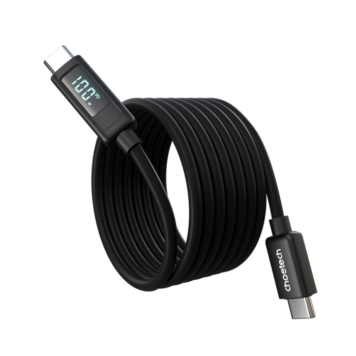 Дата кабель USB-C to USB-C 1.2m PD100W digital display silicone Choetech (XCC-1064)