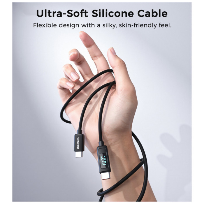 Дата кабель USB-C to USB-C 1.2m PD100W digital display silicone Choetech (XCC-1064)