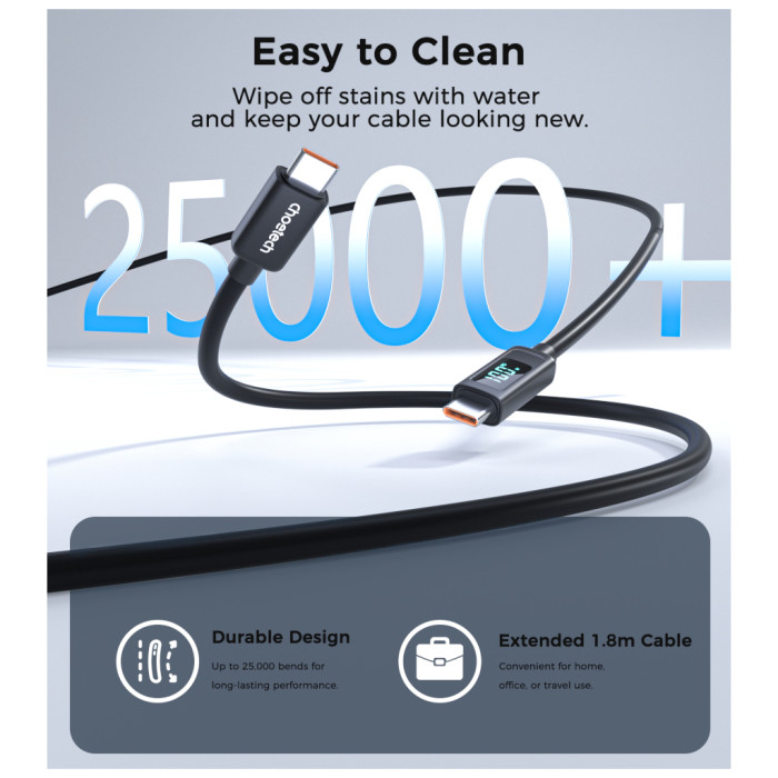 Дата кабель USB-C to USB-C 1.2m PD100W digital display silicone Choetech (XCC-1064)