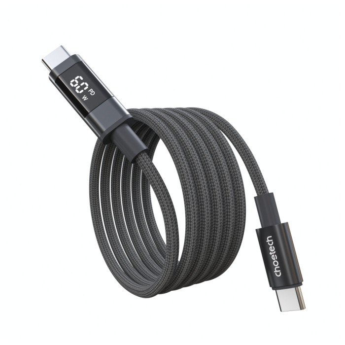 Дата кабель USB-C to USB-C 1.2m PD60W digital display nylon gray Choetech (XCC-1068-GY)