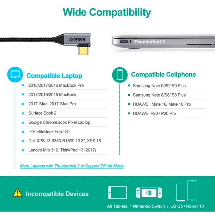 Кабель мультимедійний USB-C to HDMI M 1.8m 4K60Hz 90° corner Choetech (XCH-1803)