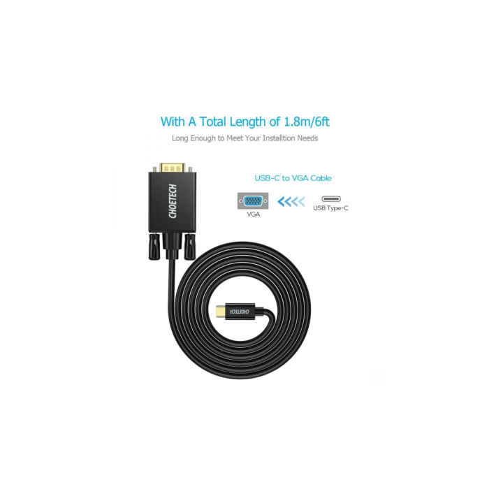 Кабель мультимедійний USB-C to VGA M 1.8m black Choetech (XCV-1801-BK)