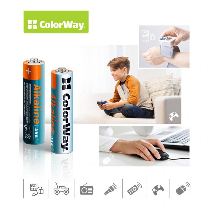 Батарейка ColorWay AAA LR03 Alkaline Power (лужні) * 24шт plastic box (CW-BALR03-24PB)
